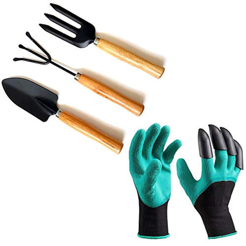 BulkySellers Gardening Hand Cultivator, Big Digging Trowel, Shovel & Garden Gloves with Claws for Digging & Planting