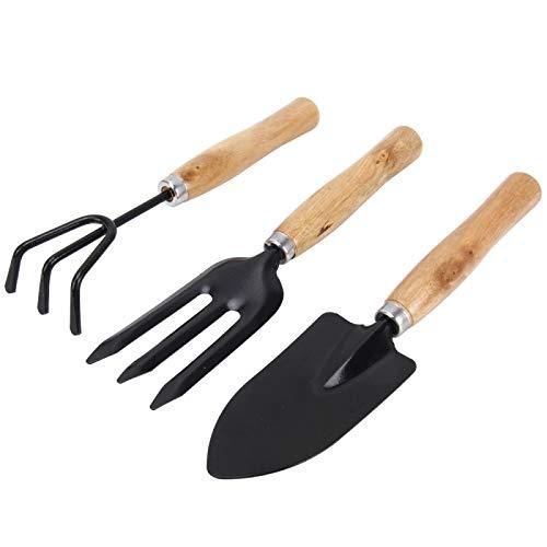 BulkySellers Gardening Tools - Reusable Rubber Gloves, Pruners Scissor(Flower Cutter) & Garden Tool Wooden Handle (3pcs-Hand Cultivator, Small Trowel, Garden Fork)
