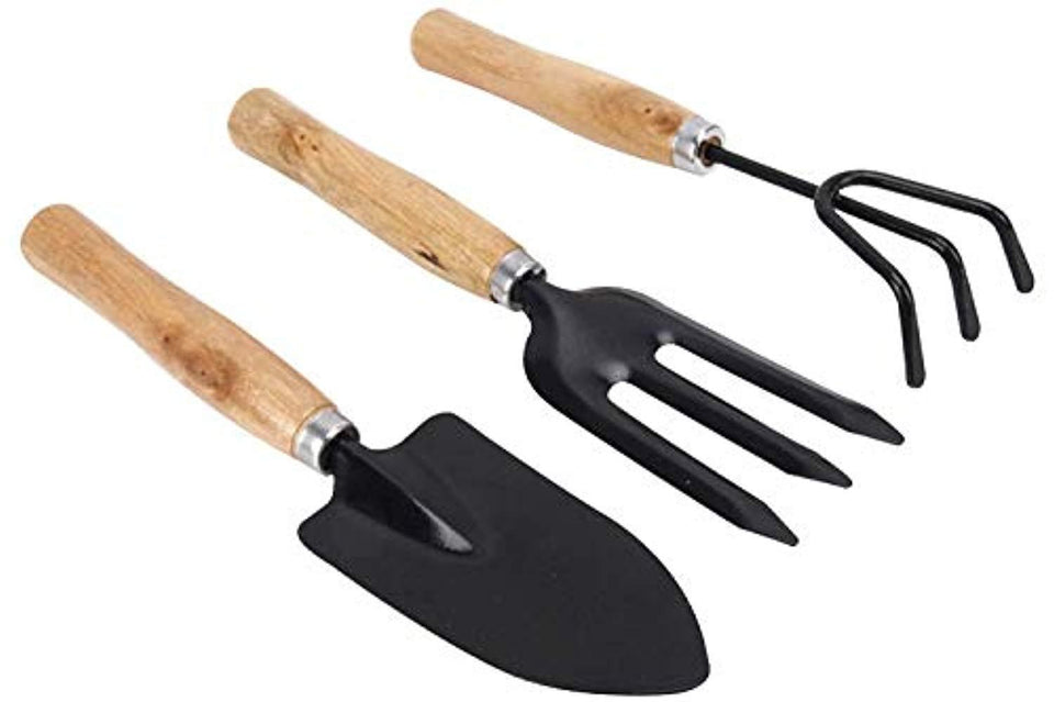 BulkySellers Gardening Tools - Flover Cutter & Garden Tool Wooden Handle (3pcs-Hand Cultivator, Small Trowel, Garden Fork)
