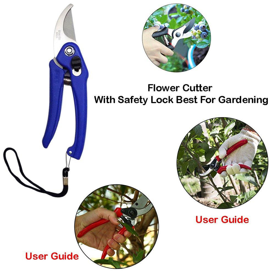 BulkySellers Gardening Tools - Reusable Rubber Gloves, Flower Cutter & Garden Tool Wooden Handle (3pcs-Hand Cultivator, Small Trowel, Garden Fork)